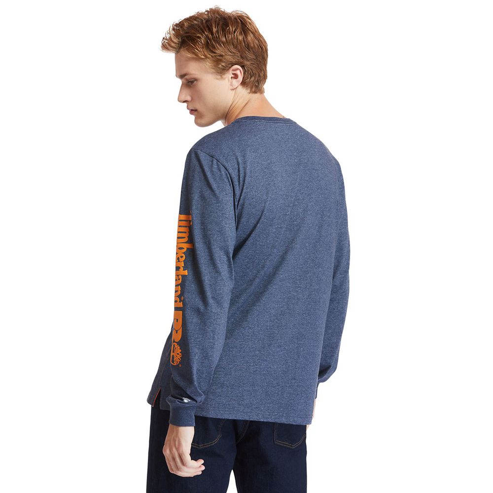 Camisetas Timberland Hombre Pro® Base Plate Long-Sleeve Logo Azul Marino - Chile QWE-548761